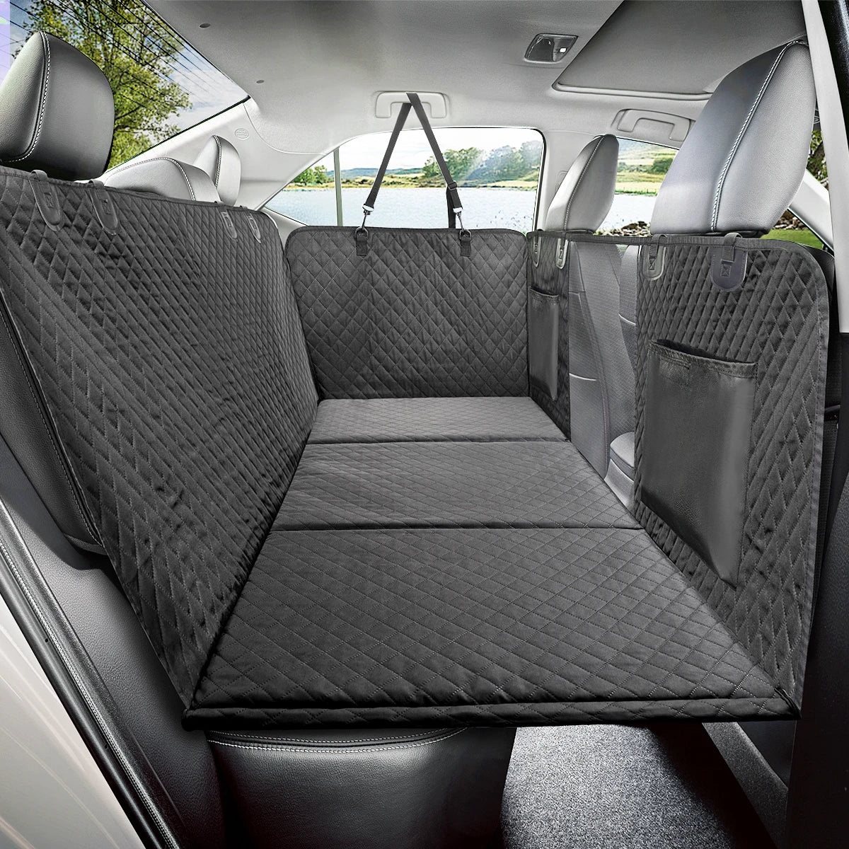 Dog Car Back Seat Extender with Hard Bottom