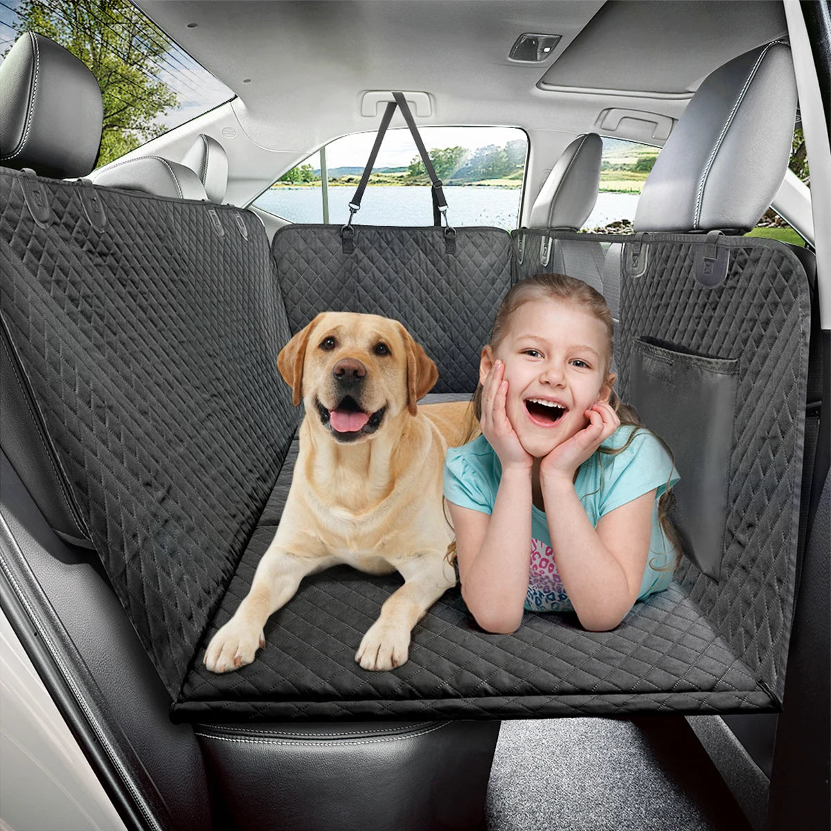 Dog Car Back Seat Extender with Hard Bottom